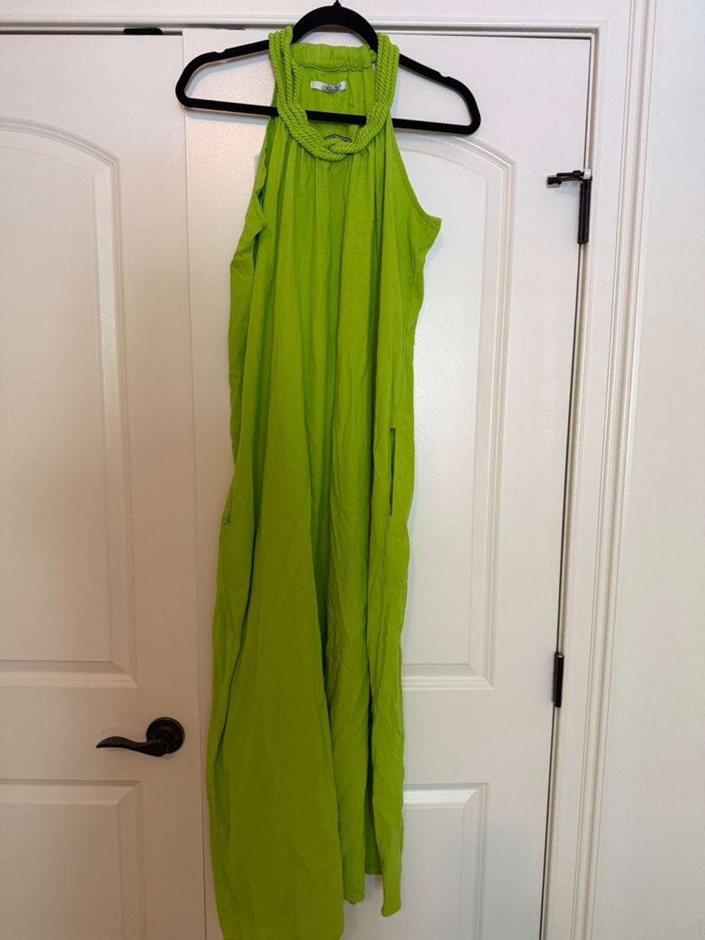 Lime Green Maxi Dress with Braided Halter Neck